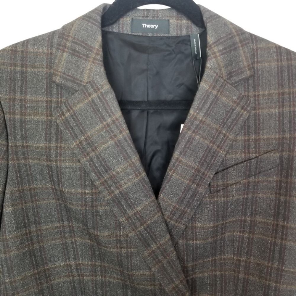 Theory Womens 6 Brown Griffin Plaid Double Breaste - Picture 3 of 11